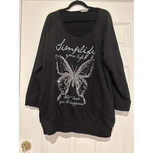 Women s Yessica XXL black Simplify your life butterfly sequin sweatshirt #702